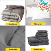 Back To School Kit, Dorm Bundle, Twin/ Twin XL, Silver