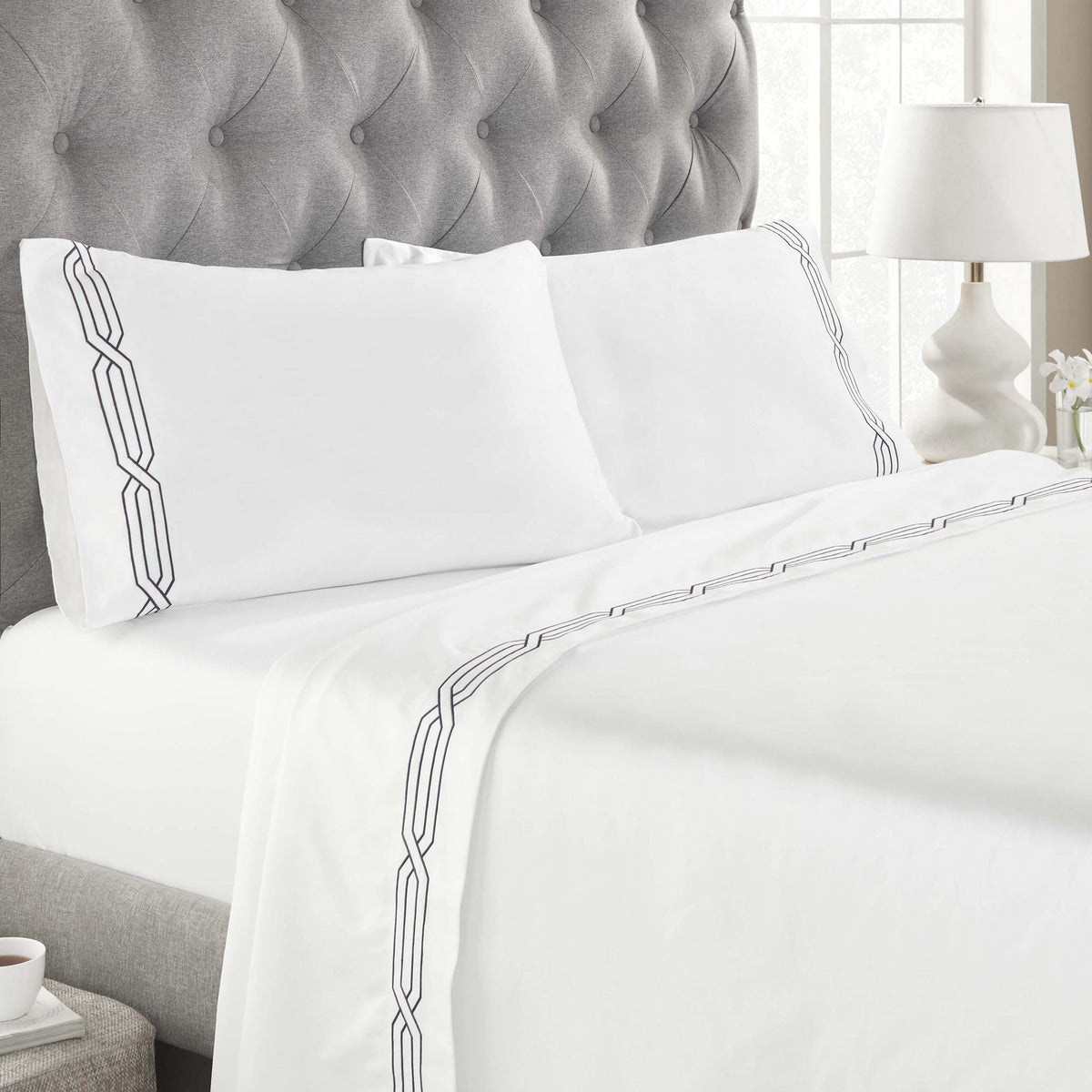1200 Thread Count Egyptian Cotton Sateen Embroidered Sheet Set