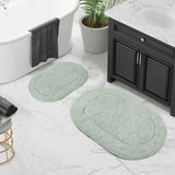 Cotton Oval Solid Non-Skid Washable 2 Piece Bath Rug Set
