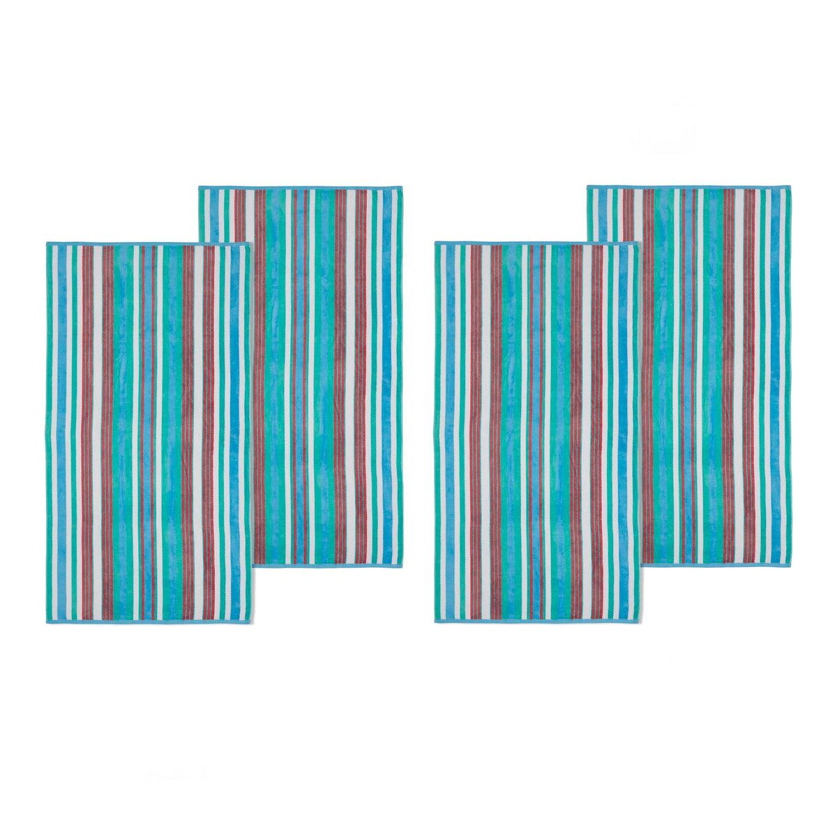 4 Piece Cotton Rope Textured Striped Oversized Beach Towel Set