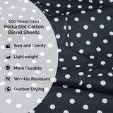 600 Thread Count Cotton Blend Polka Dot Deep Pocket Bed Sheet Set
