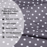 600 Thread Count Cotton Blend Polka Dot Deep Pocket Bed Sheet Set