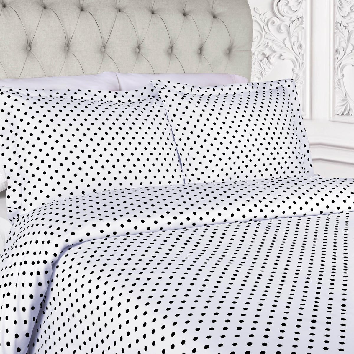 600 Thread Count Cotton Blend Polka Dot Plush Duvet Cover Set