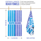 Striped Superior Cotton Velour Terry Large Oversized Beach Towel
