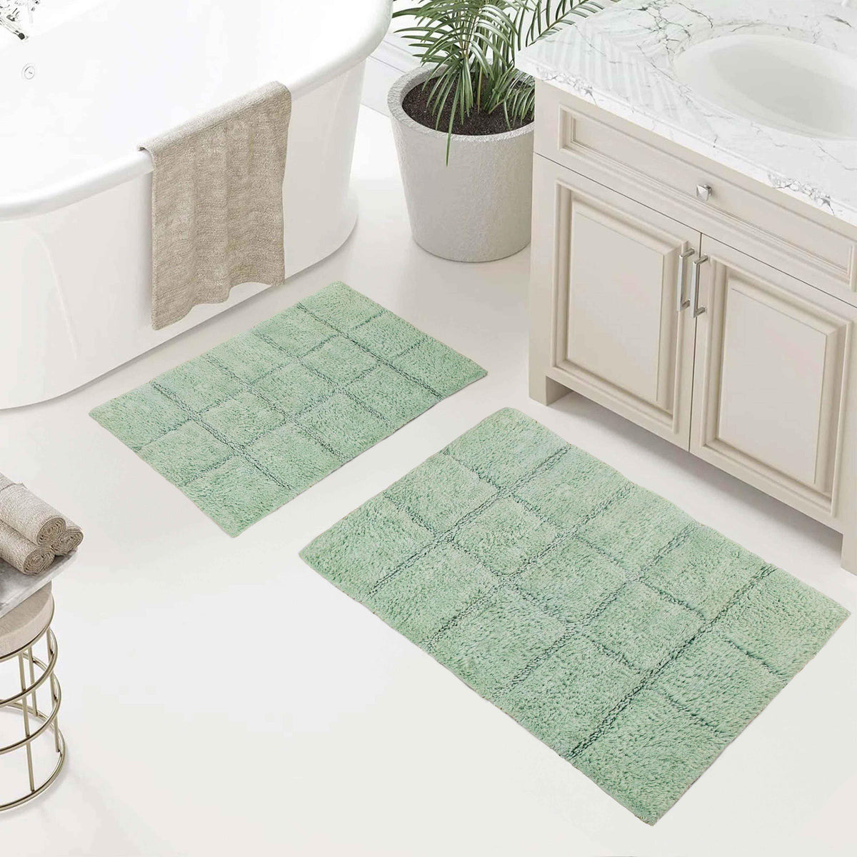 Cotton Checkers Geometric Non-Skid Washable 2 Piece Bath Rug Set
