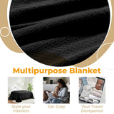 Waffle Weave Honeycomb Knit Soft Solid Textured Cotton Blanket