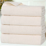 Honeycomb Textured Waffle Border Cotton Bath Towels, Set of 4
