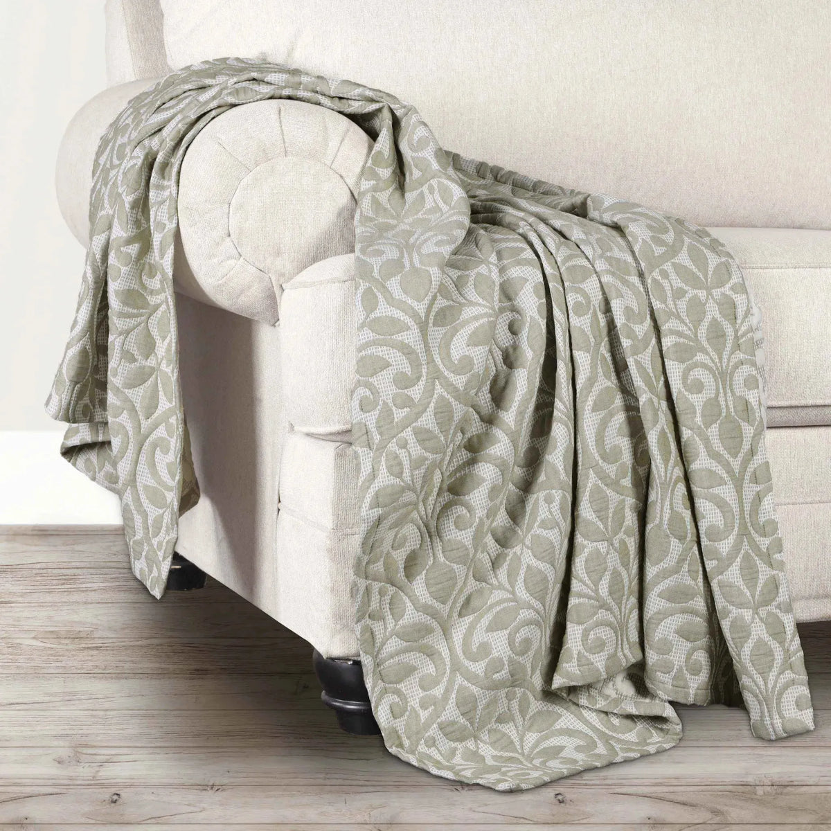 Vineyard Cotton Blend Medium Weight Matelasse Floral Scroll Coverlet