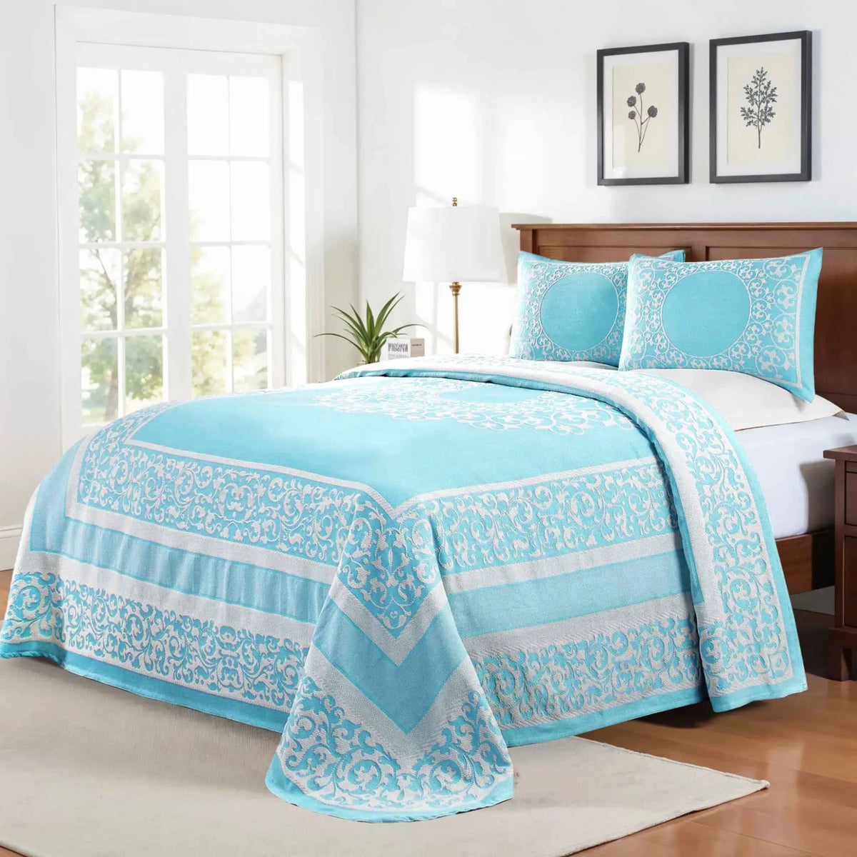 Lyron Cotton Blend Woven Jacquard Floral Scroll Bedspread Set