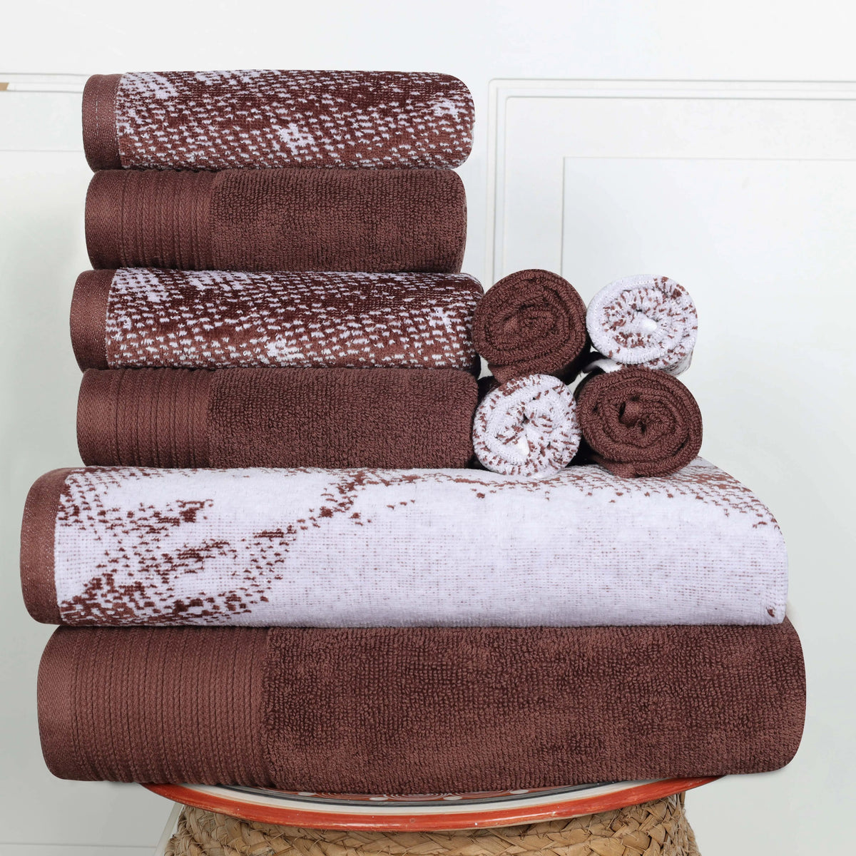 Cotton Marble and Solid Quick Dry 10 Piece Assorted Bathroom Towel Set