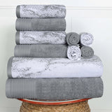 Cotton Marble and Solid Quick Dry 10 Piece Assorted Bathroom Towel Set