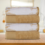 Cotton Marble Solid Jacquard Border Bath Towel Set of 4