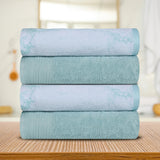 Cotton Marble Solid Jacquard Border Bath Towel Set of 4