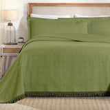 Remi Cotton Blend Jacquard Geometric Fringe Bedspread Set