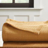 Waffle Weave Honeycomb Knit Soft Solid Textured Cotton Blanket