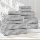 Amelia Cotton Blend Textured Diagonal Ribbed 12 Piece Towel Set