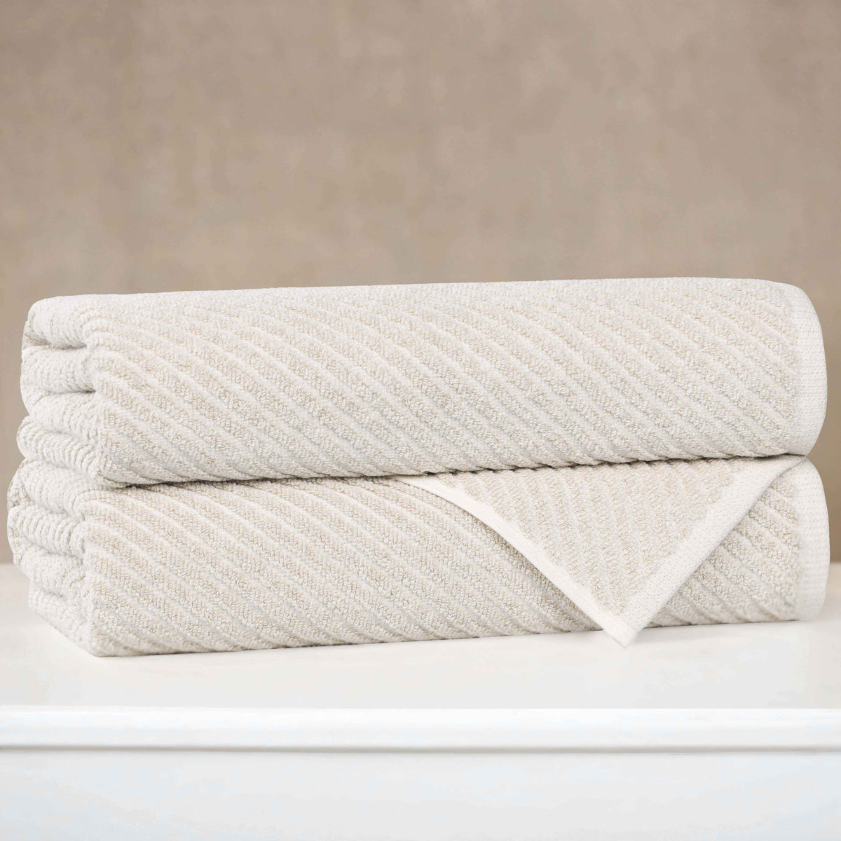 Cotton Blend Diagonal Rib Bath Towel Set of 2