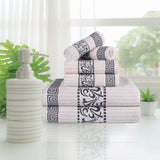 Athens Cotton Medium Weight Floral Greek Key Trim 6 Piece Towel Set