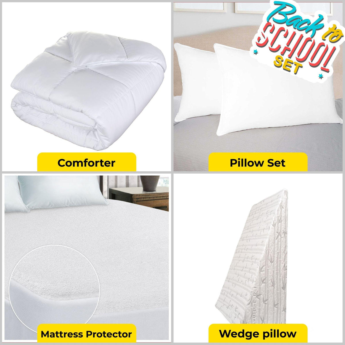 Basics Bedroom Set Comforter Mattress Wedge Pillow Twin/ Twin XL White