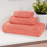 Basketweave Jacquard Egyptian Cotton Medium Weight Plush 3 Piece Towel Set