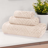 Basketweave Jacquard Egyptian Cotton Medium Weight Plush 3 Piece Towel Set
