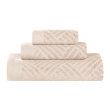Basketweave Jacquard Egyptian Cotton Medium Weight Plush 3 Piece Towel Set