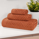 Basketweave Jacquard Egyptian Cotton Medium Weight Plush 3 Piece Towel Set