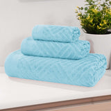 Basketweave Jacquard Egyptian Cotton Medium Weight Plush 3 Piece Towel Set