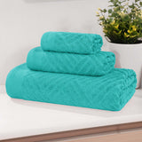 Basketweave Jacquard Egyptian Cotton Medium Weight Plush 3 Piece Towel Set