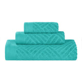 Basketweave Jacquard Egyptian Cotton Medium Weight Plush 3 Piece Towel Set