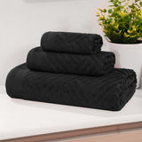 Basketweave Jacquard Egyptian Cotton Medium Weight Plush 3 Piece Towel Set