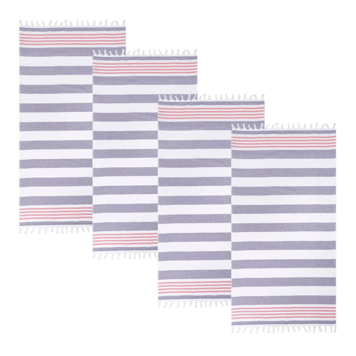 Coastal Resort Stripe Fouta 4 Piece Beach Towel with Tassels