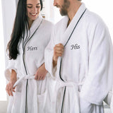 Cotton Embroidered Bathrobe Adults Unisex Bath Robe for Men and Women