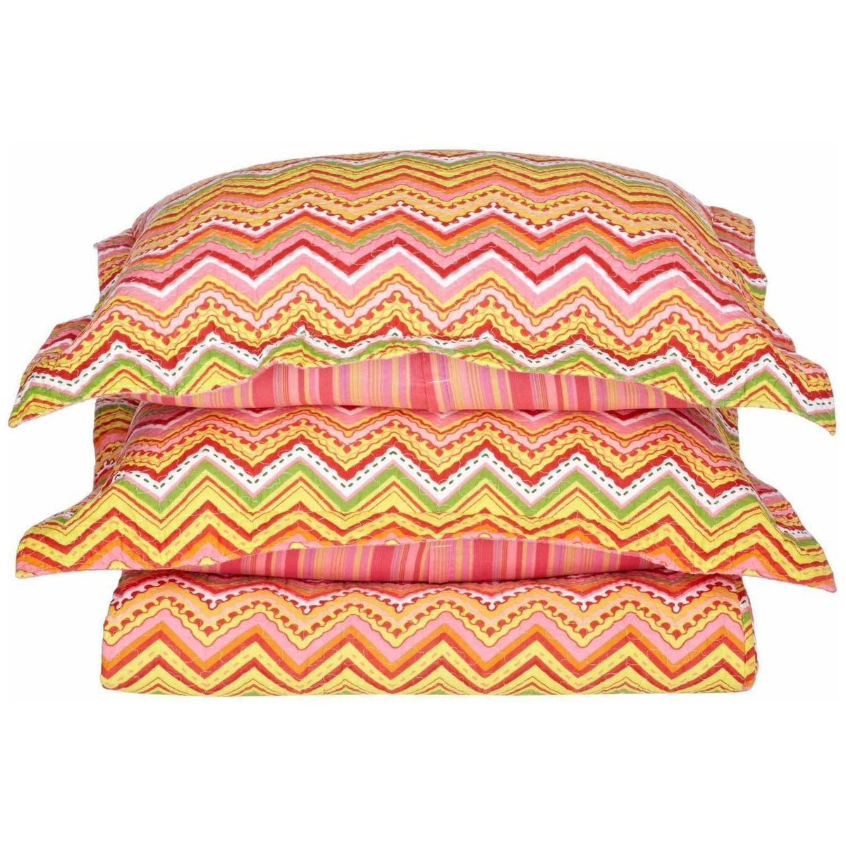 Cotton Modern Geometric Zig Zag Reversible Quilt and Sham Set