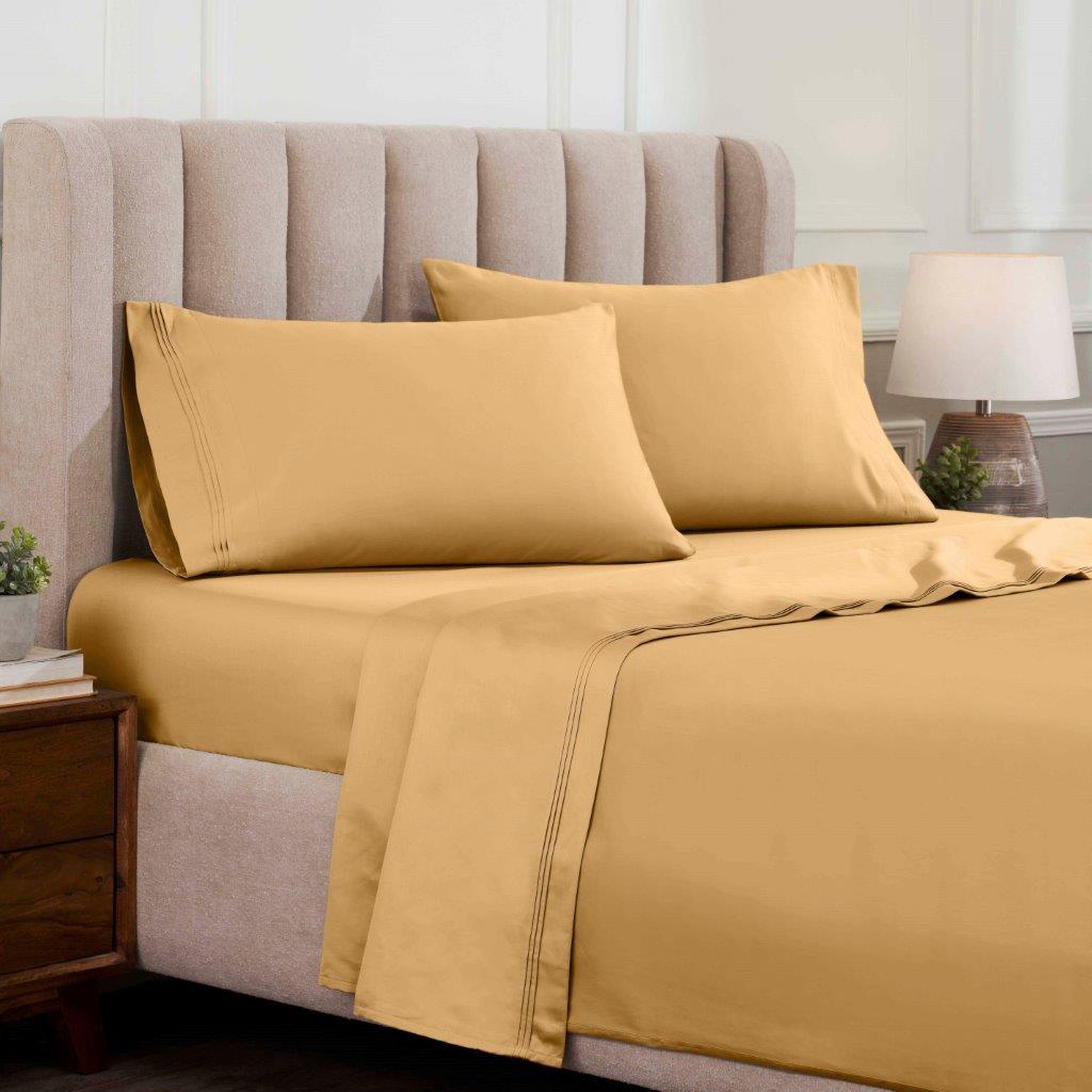 Egyptian Cotton Sateen Sheet Set 1500 Thread Count Gold