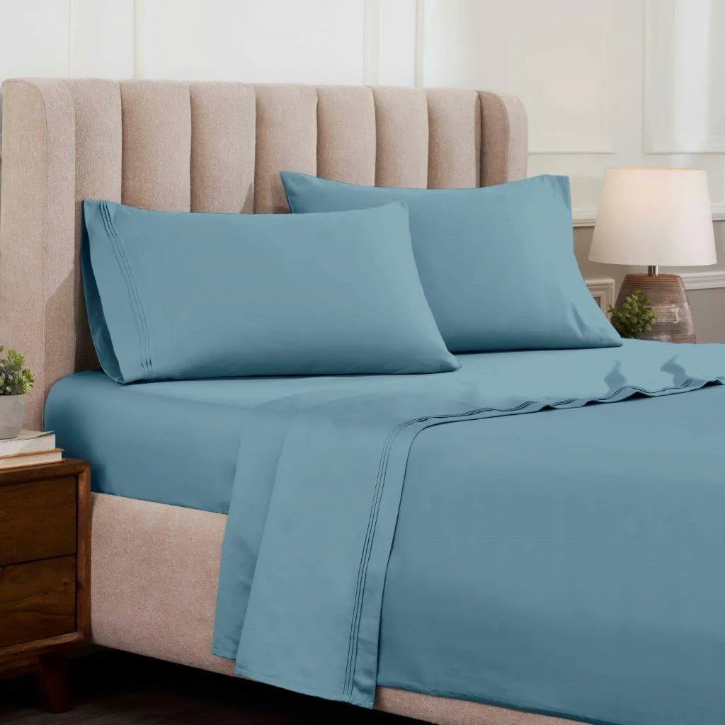 Egyptian Cotton Sateen Sheet Set 1500 Thread Count Medium Blue