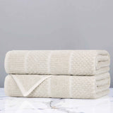 Cotton Blend Checkered and Rib Bath Towel Set of 2