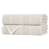Cotton Blend Checkered and Rib Bath Towel Set of 2