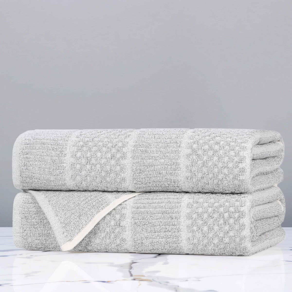 Cotton Blend Checkered and Rib Bath Towel Set of 2