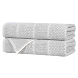 Cotton Blend Checkered and Rib Bath Towel Set of 2
