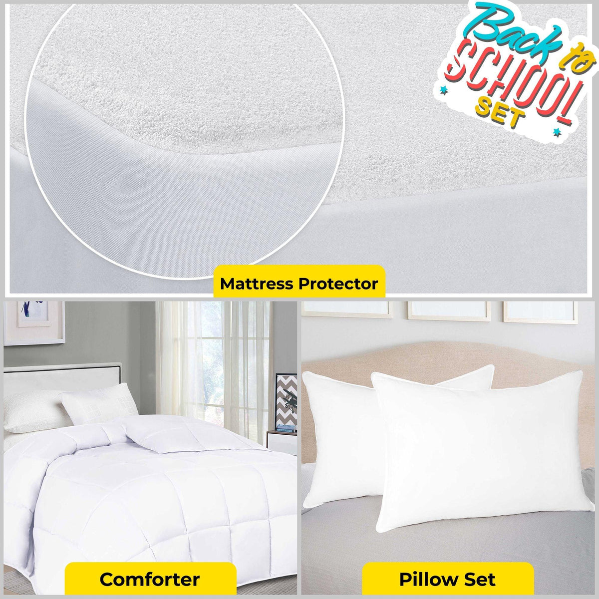 Queen Comforter Mattress Standard Pillows Bedding Set, White