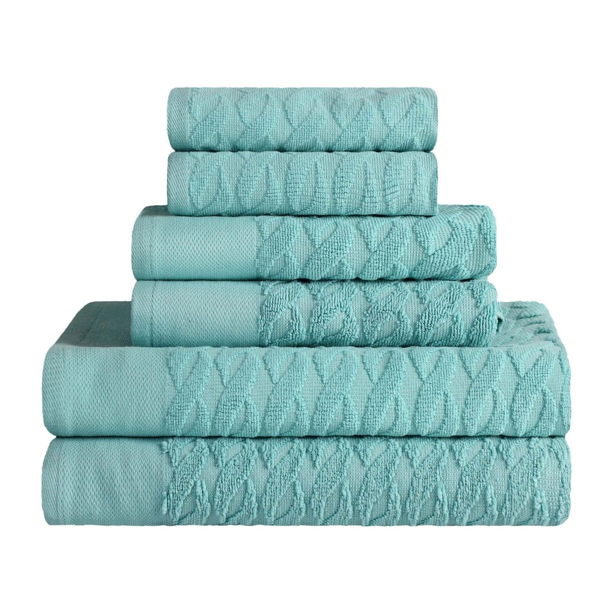 Turkish Cotton Herringbone Jacquard Assorted 6 Piece Towel Set