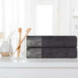 Wisteria Cotton Floral Jacquard Border Bath Towels, Set of 2