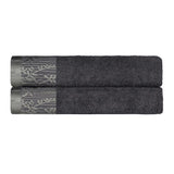 Wisteria Cotton Floral Jacquard Border Bath Towels, Set of 2