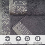 Wisteria Cotton Floral Jacquard Border Bath Towels, Set of 2