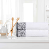 Wisteria Cotton Floral Jacquard Border Bath Towels, Set of 2