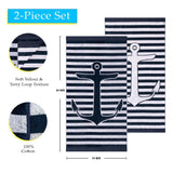 Yacht Club Egyptian Cotton Oversized 2 Piece Beach Towel Set Blue