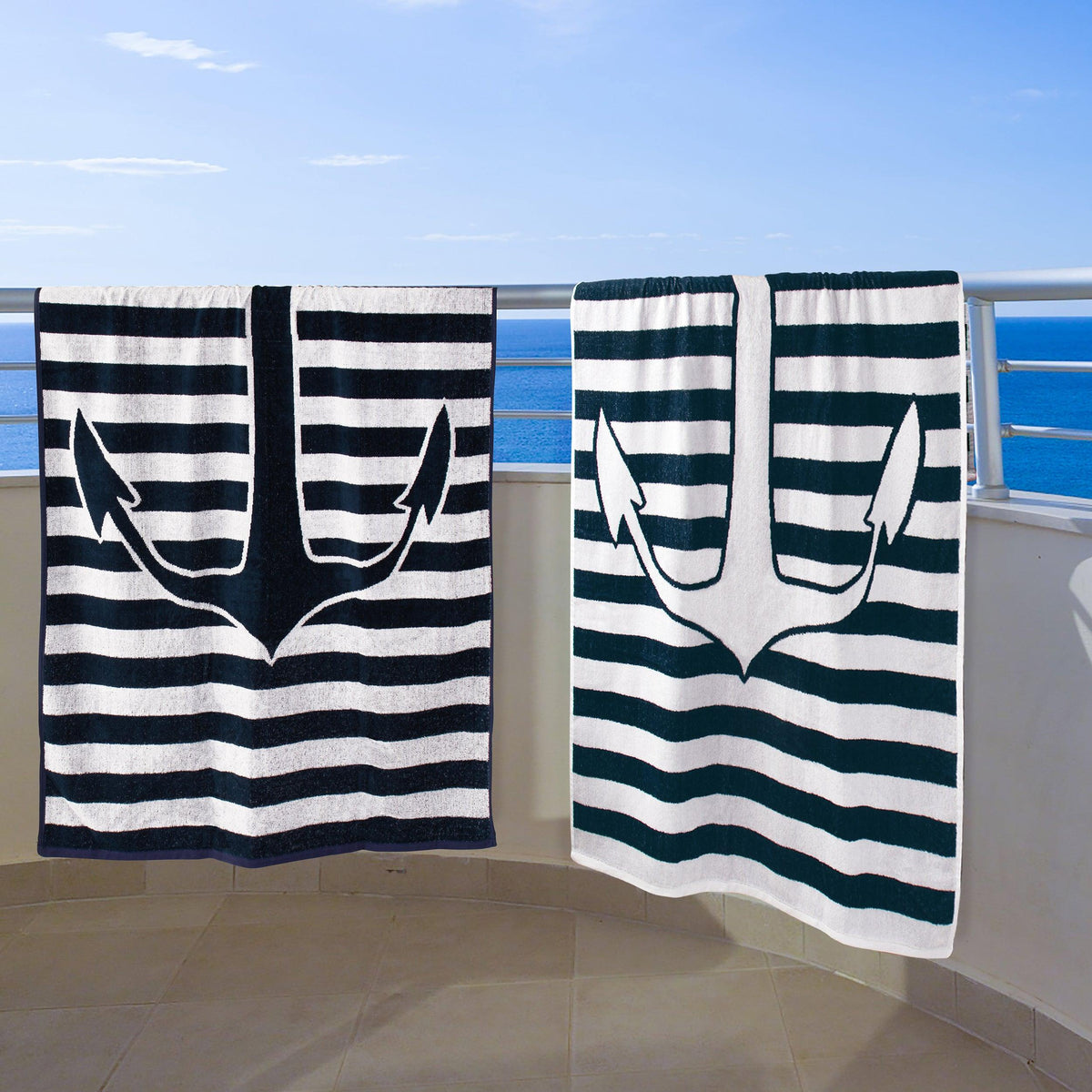 Yacht Club Egyptian Cotton Oversized 2 Piece Beach Towel Set Blue